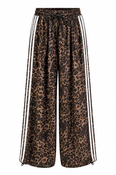 Brown Leopard-Print Pants with Elastic Waistband and Side Stripes - 1786