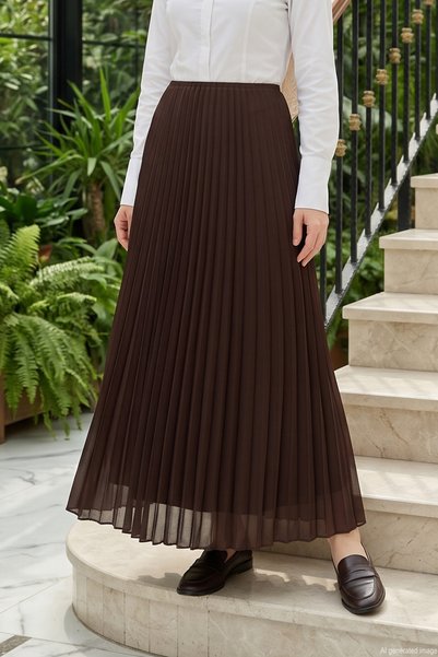 Pleated Chiffon Skirt 1553 Brown