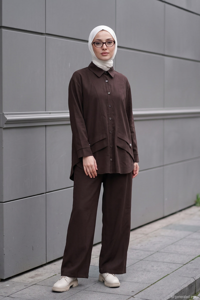 Women's Venus Set with Pockets Embellished with Stones and Pants, 955 Brown