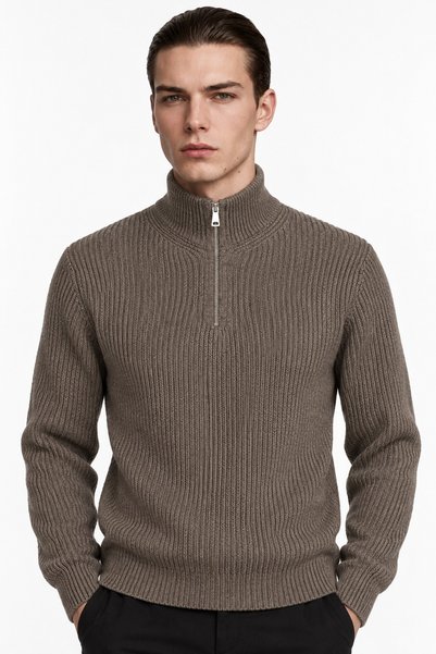 Men's Zipper-Front Mock Neck Knit Sweater