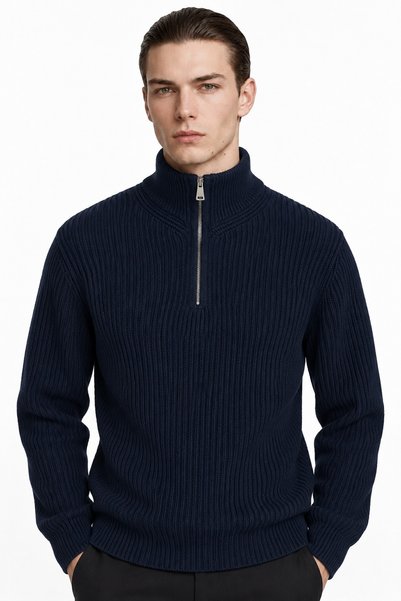 Men's Zipper-Front Mock Neck Knit Sweater