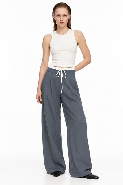 Women's elastic waistband, drawstring, wide-leg pants