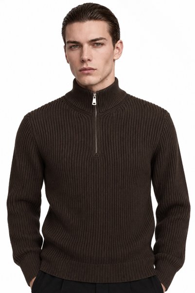 Men's Zipper-Front Mock Neck Knit Sweater