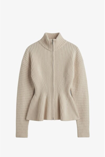 Crepe Mock Neck Peplum Cardigan