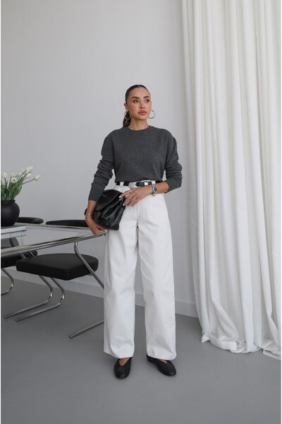 Ecru Curved Barrel Pants