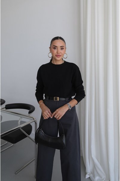 Black Wool Basic Knit Sweater