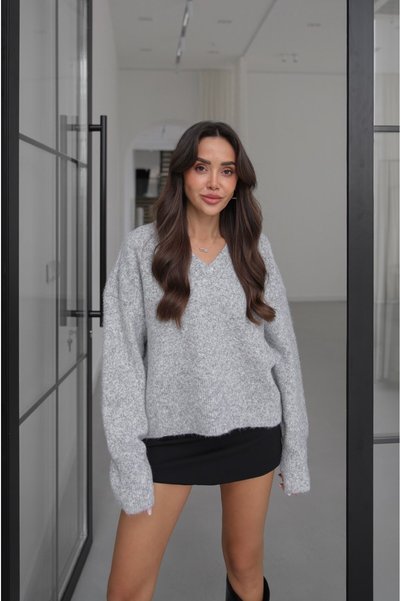 Gray Melange boat neck soft sweater