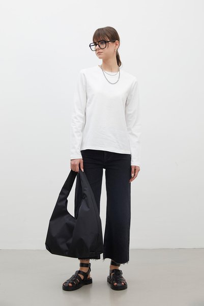 Long Sleeve Fit Cotton Tshirt Ecru