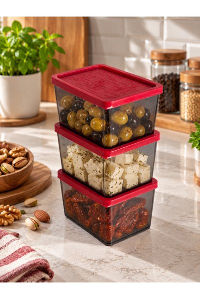 3-Piece Set of Burgundy-Lid Storage Containers - 250 ml