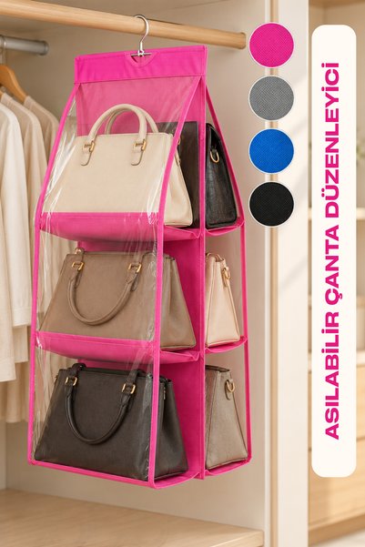 6-Pocket Transparent Reversible Hanging Bag Organizer – Closet Organizer