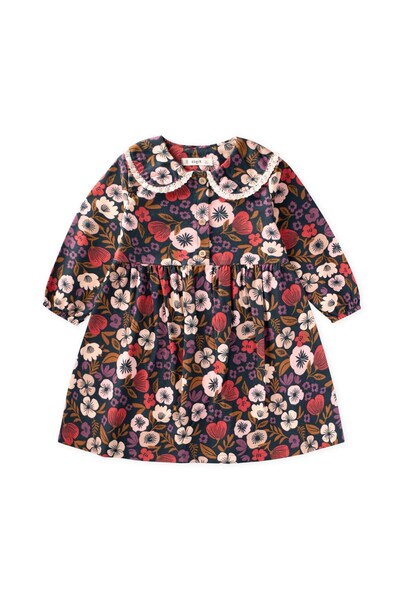 Patterned Flannel Dress, Ages 8–12, charcoal grey