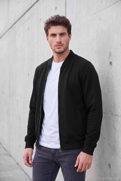 Men’s Cotton Regular Fit College-Style Collar Zip-Up Cardigan CARDIGAN 5905857
