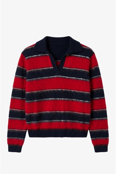 Navy Blue Rikon Sweater with Thick Stripes and Brushed Inside