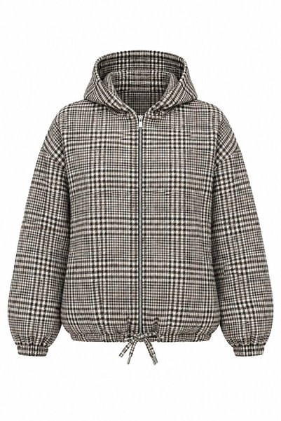Brown Plaid Hooded Jacket - 5174