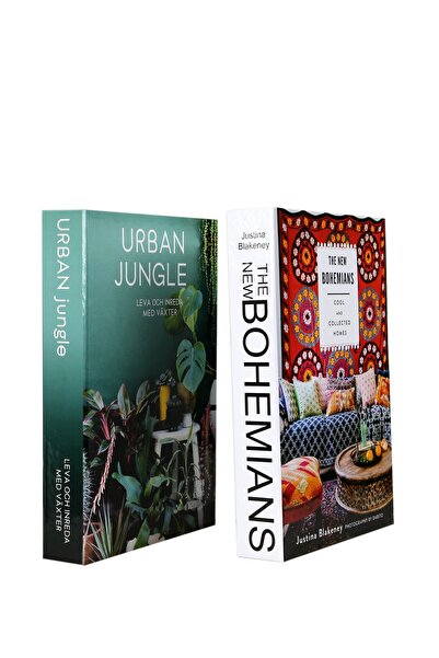 Комплет од 2 боемски / џунгла декоративни кутии во форма на книга