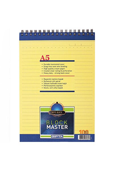A5 тетратка Block Master со спирала со линии 100 листови 3-1384000-2181 (пакување од 6)