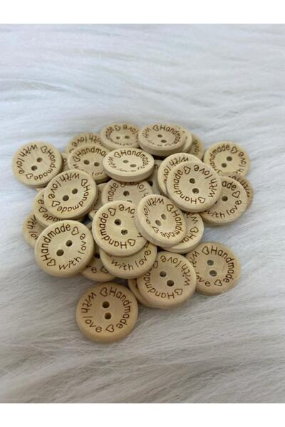 20 парчиња тркалезни дрвени копчиња од 20mm со натпис Handmade BYBX