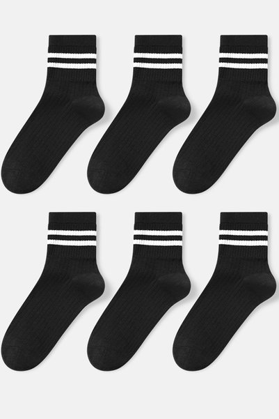 Unisex 6 Pairs Striped Tennis Socks