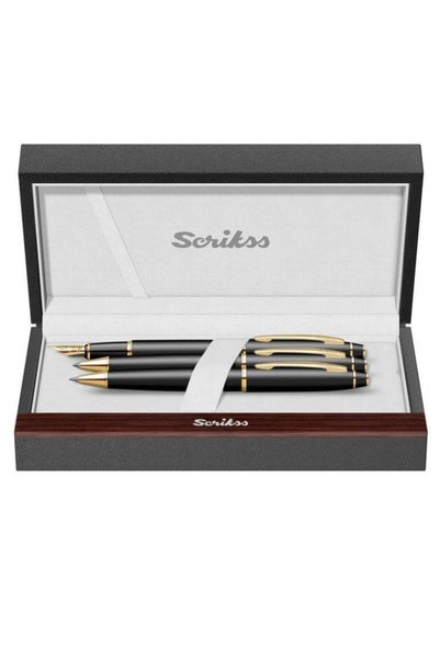 Noble 35 Fountain Pen, Ballpoint Pen, Mechanical Pencil Set of Three Matte Black - Gold