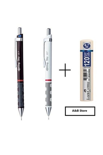 Tikky Versatil Tip Pen 0.7 Set Burgundy-white and Faber Castell Grip Min 0.7 2b 120pcs - School Set