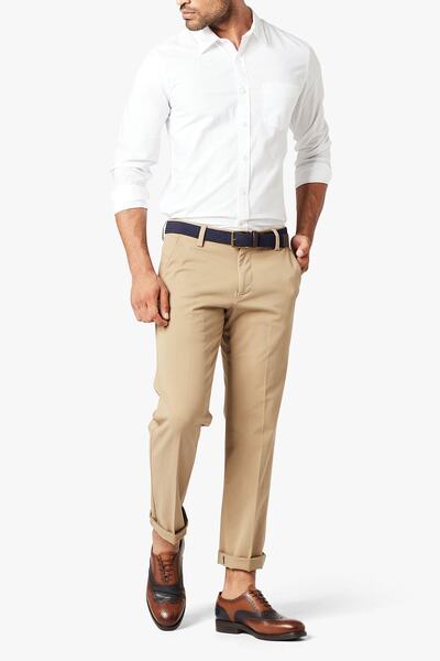 Smart 360 Flex Beige Workday Slim Fit Trousers