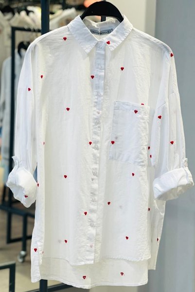 Women's Red Heart Embroidered 100% Cotton Shirt