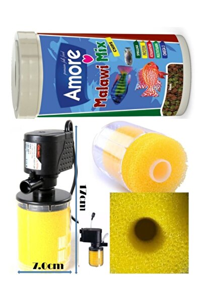Xl-f070a жолт внатрешен филтер за аквариум 1000 L/час 12 W + Malawi Cichlid Mix 250 Ml храна за риби
