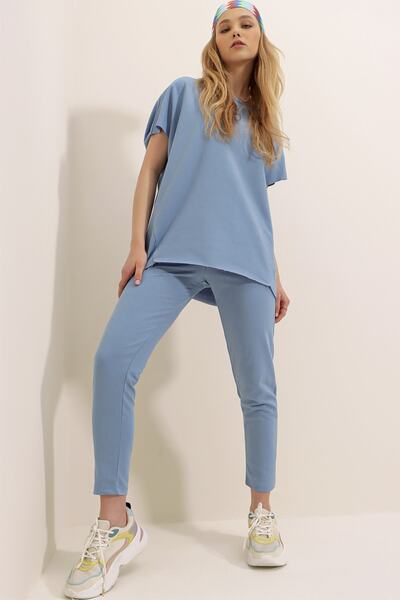 Women's Blue Crew Neck Ribbed Tracksuit ALC-X5885