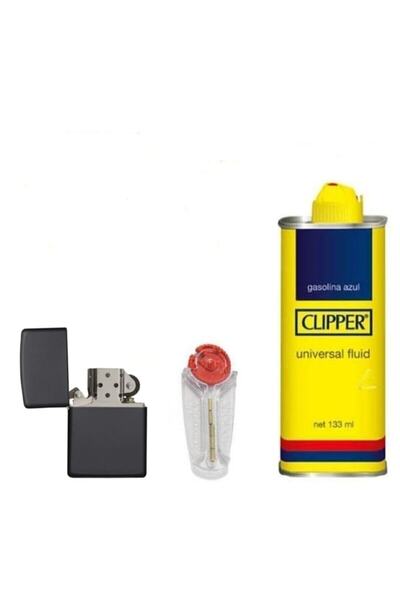 Црн запалка Clipper бензин 133 ml сет од 5 кременчиња