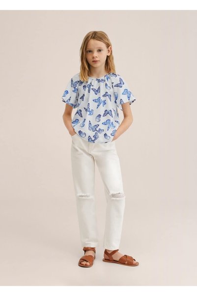 Butterfly Patterned Linen Blouse