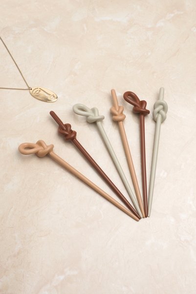 Knob Buckle Women 6 Pieces Brown Tones Women's Knob Stick