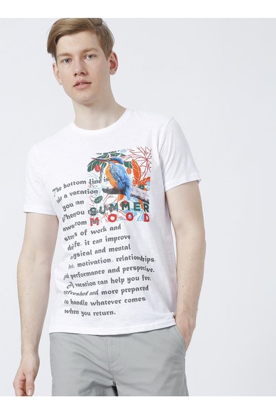 Lemon Vaz Crew Neck Standard Mold Printed White Men's T-Shirt