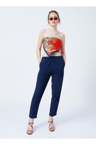 Angel Elastic Basic Plain Navy Blue Women's Trousers