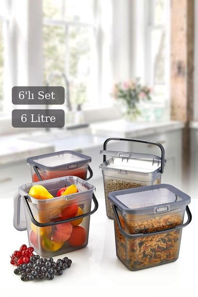 6-Piece 6 Lt Food Storage Container - Multi-Purpose Flour Detergent Storage Container 6X(6000ml)
