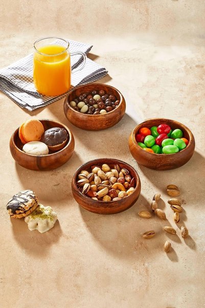 Acacia Bowl Snack Bowl Set of 4 - Handmade Acacia Bowl