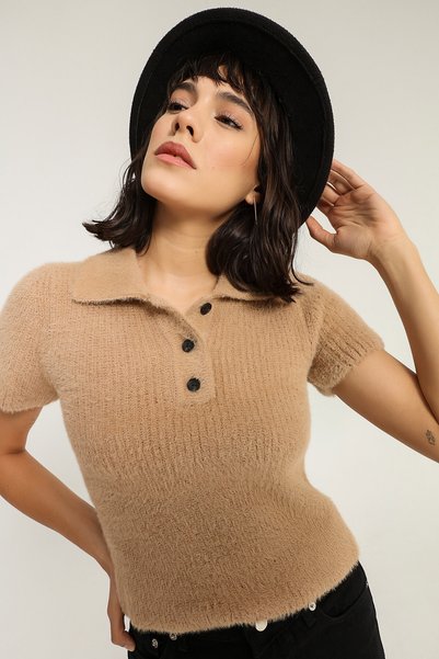 Polo Neck Short Sleeve Sweater
