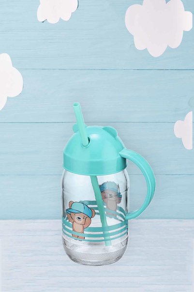 Tedy Bear Cup Glass Cup with Straw 370cc