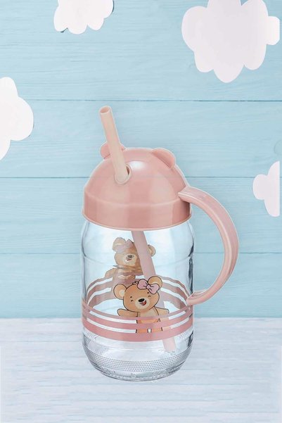 Tedy Bear Cup Glass Cup with Straw 370cc