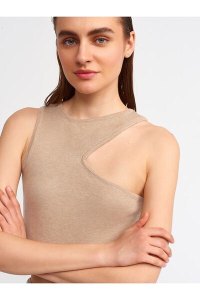10173 Model Crew Neck and Low-Cut Detailed Sweater - V. Melange