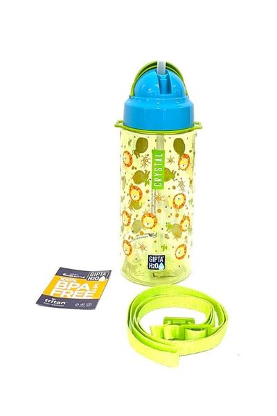 Green Crystal Tritan Patterned Flask with Straw 500 Ml