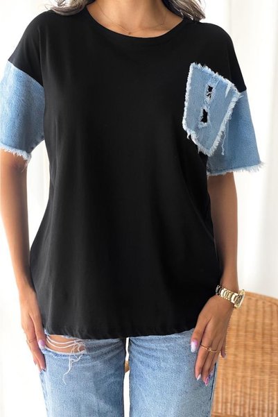 Women's Black Denim Cotton T-Shirt