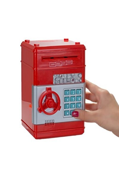 Автоматска каса касичка со лозинка за хартиени пари, црвена