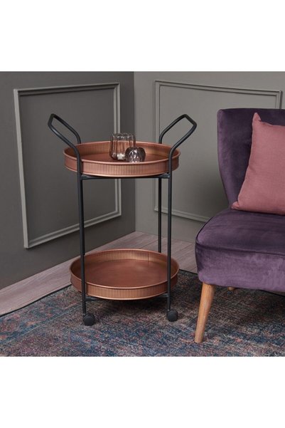 Round Service Trolley Copper