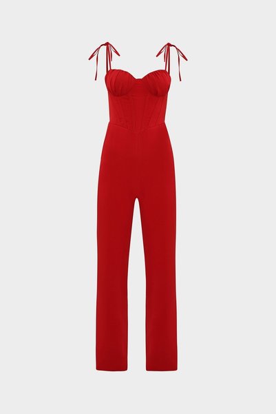 Underwire Woven Jumpsuit with Corsage Detail