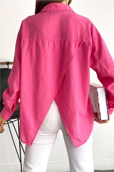 Women's Pink Back Window Thin Summer 100% Cotton Shirt