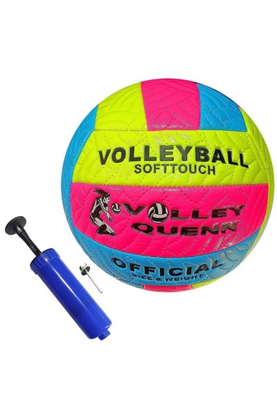 Queen Phosphorescent Volleyball Ball Bsf-012 Yellow-pink-blue And Hand Pump