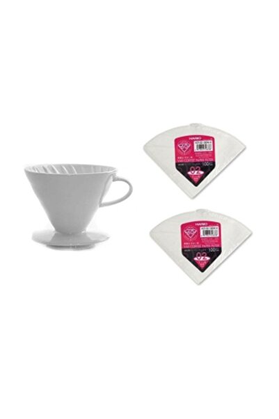 V60 No.2 опрема за подготовка на кафе и Hario V60 No.2 филтер хартија 2*100 парчиња