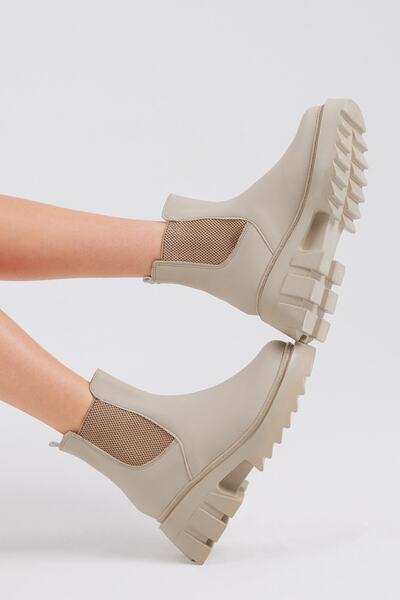 Women's Cream Leather Elastic Comfortable Mold Boots