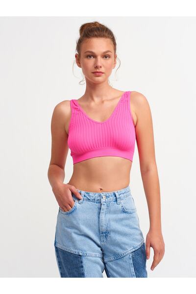 3650 V Neck Wrinkle Top-neon Fuchsia