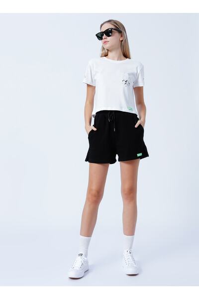 X Aae Elastic Waist Loose Fit Black Women's Shorts K-edoya